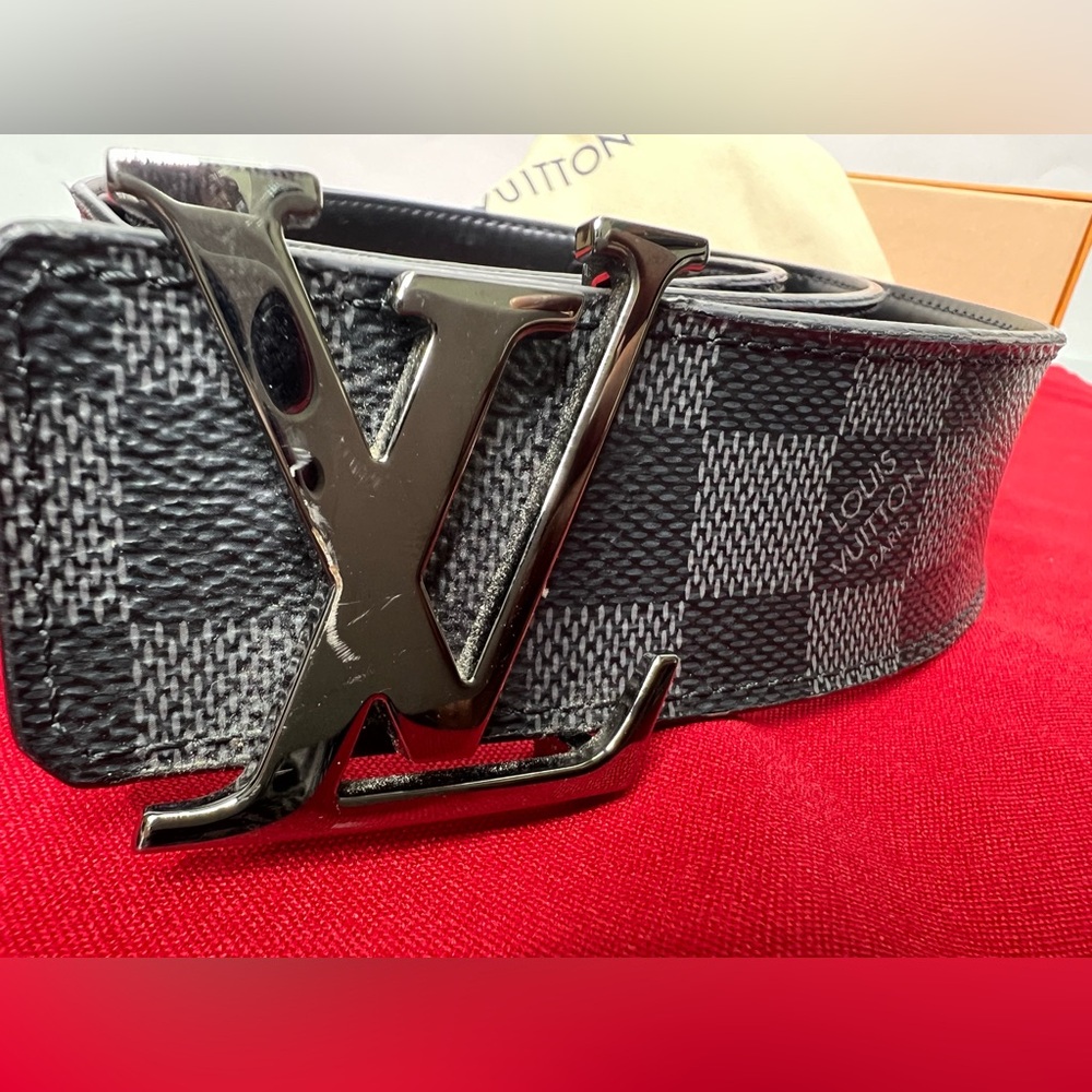 Louis Vuitton Black Leather Damier Gray Belt Initiales LV - Picture 3 of 7
